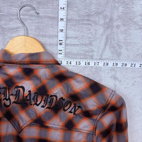 Harley-Davidson Red Black Plaid Men Shirt L Short Sleeve HD Motorcycles Western - Picture 10 of 10